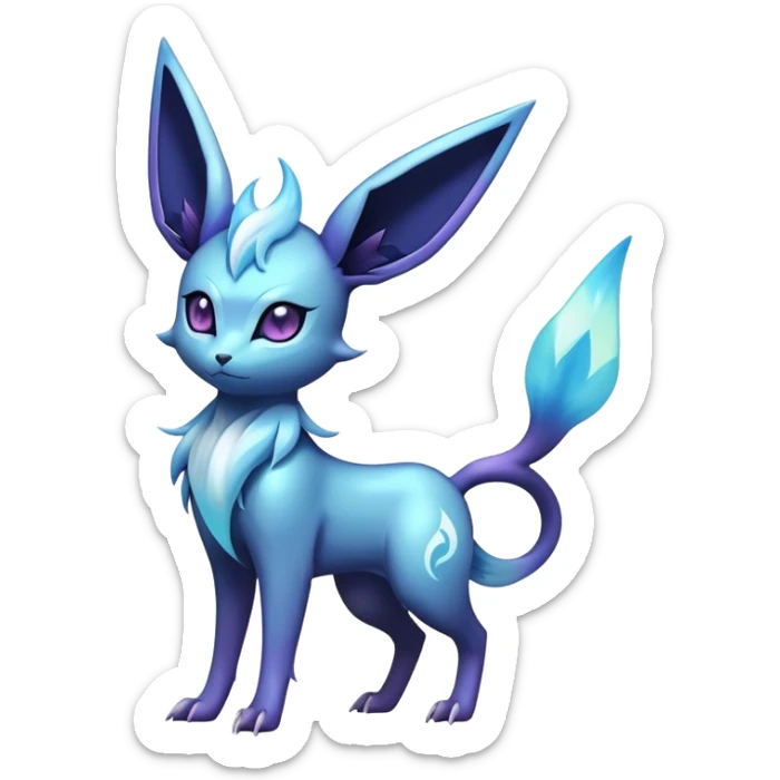 Shiny Exotic Badass Ethereal Royal Mysterious Gothic Noibat-Glaceon-Espeon-Umbreon-Sylveon-Pokémon-Fakémon-hybrid-creature (full body) with horns sticker