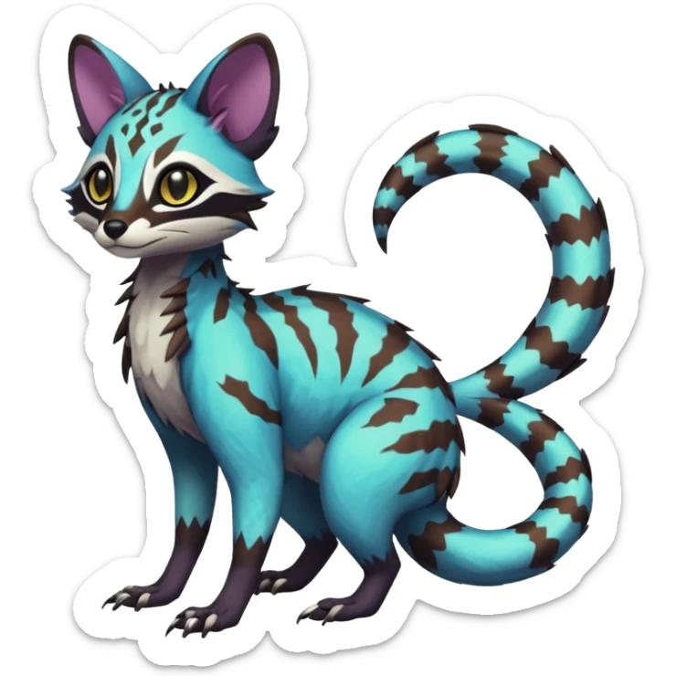 Rare realistic shiny lush exotic cute edgy epic pretty futuristic beautiful handsome gorgeous aesthetic gloomy spooky dark modern colorful vibrant cyber-Vernid-Genet-Trico-species-Fakemon-hybrid-creature by LiLaiRa, beautiful intricate markings, full body sticker