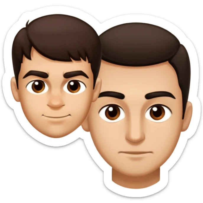 Make the emoji of the guy look as close as possible to the guy in the photos. Match the hair shape and color, eyebrow shape, eyes, nose, lips, skin tone, and facial expression. Keep the emoji style and composition unchanged. sticker
