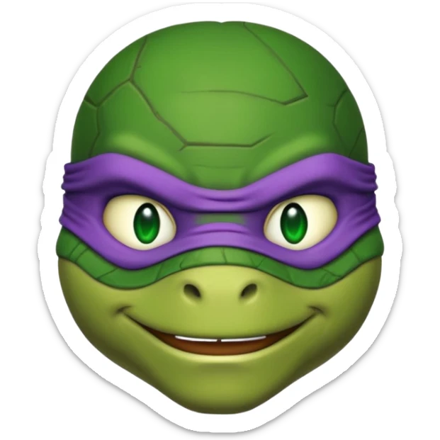 Donatello from Teenage Mutant Ninja Turtles, emoji style, head only, with a green hacking interface on the screen sticker