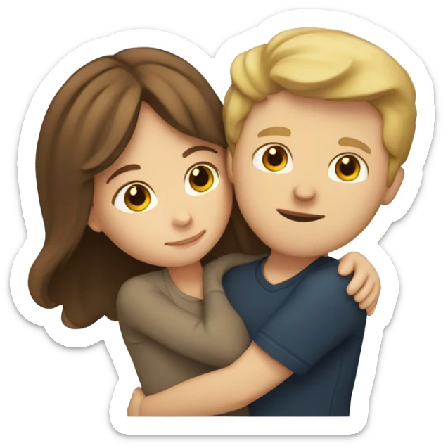 White girl with brown hair hugging white guy with dark blonde hair sticker