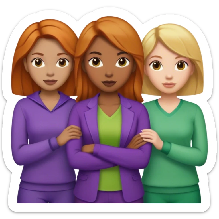 Blonde hair lady with a black lady and an Asian ginger lady with purple and green clothes  sticker