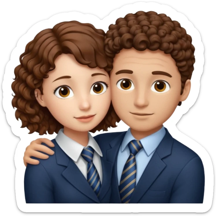 Girl with tie brown hair hugging a guy with short curly brown hair sticker
