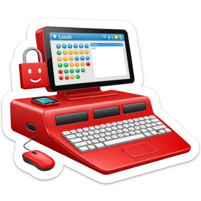 HAZ UN computador de color rojo carmesí brillante y que la pantalla tenga un to-do list sticker