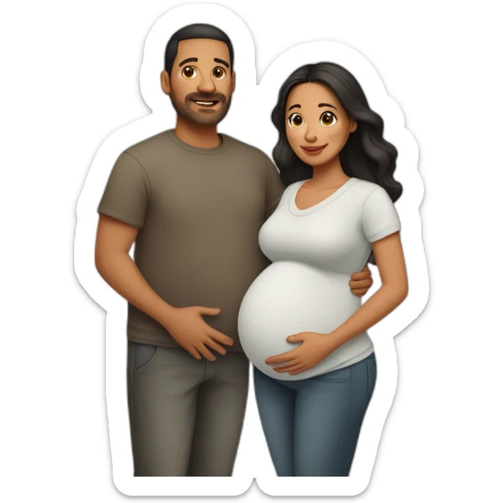 Latin pregnant wife and husband without facial hair sticker