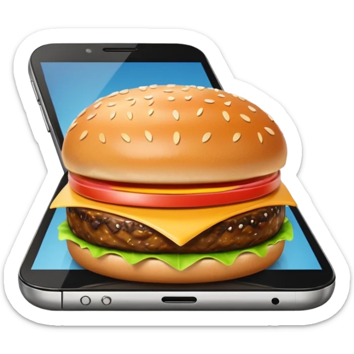 a phone that has a picture of a hamburguer in the frames of the phone not outside sticker