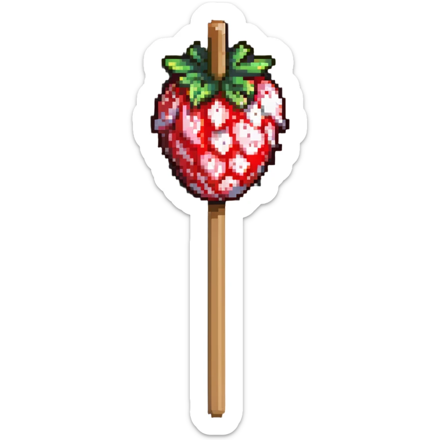 strawberry tanghulu on a wooden stick with shiny sugar coating sticker