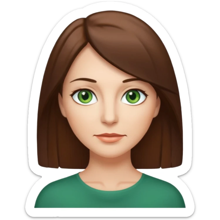 pretty middle age woman with green eyes and shoulder length straight brown hair  sticker