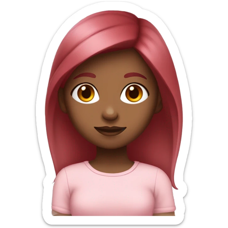 a fair skintone girl with red cherry maroon hair colour wearing a baby pink top sticker