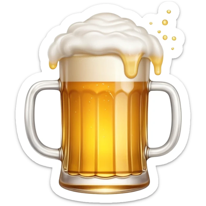 Tsingtao beer in glass mug, golden beer with white foam, iconic Chinese beer, emoji style sticker