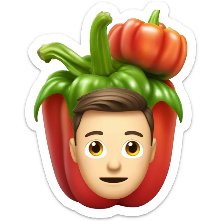 Elon Musk with a pawn on his head in the cooler of a red bell pepper sticker