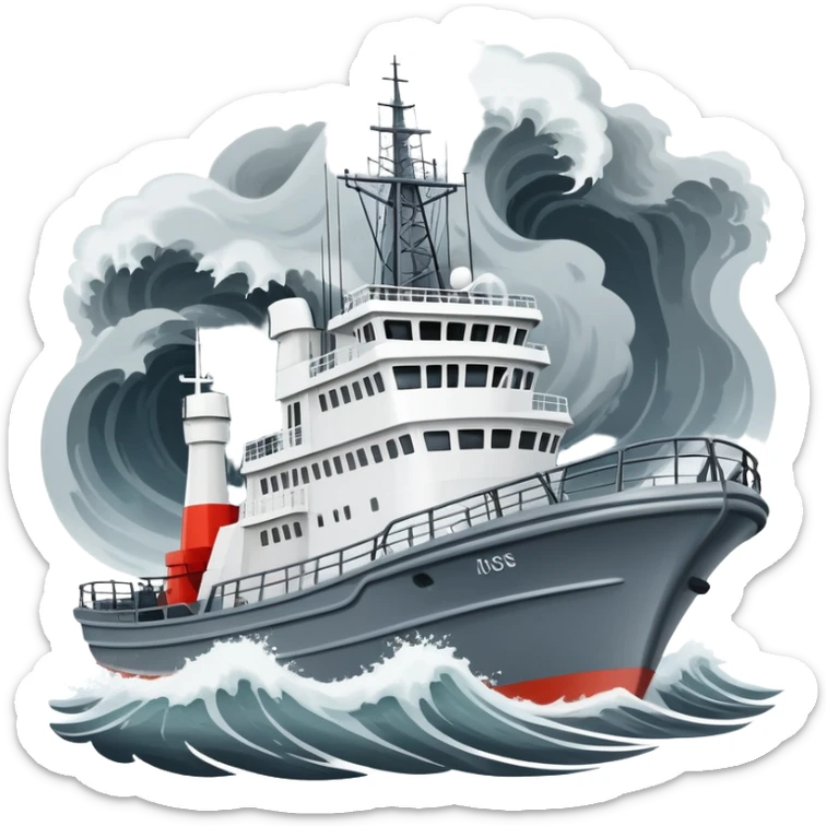 Russian marine geology research vessel in stormy rough seas with large waves sticker