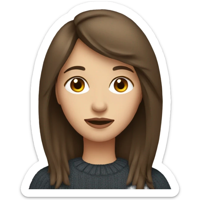 woman with brown hair and side fringe wearing heart jumper sticker