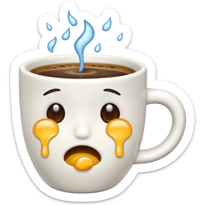 Crea un emoji che piange con sotto  le lacrime delle tazzine  sticker