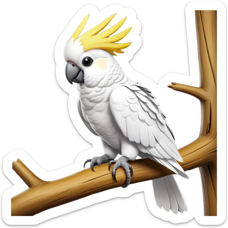 cinematic-cockatoo-realistic-full-body-perched-emoji,-sleek-white-feathered-body-balanced-on-a-branch,-vibrant-yellow-crest-raised-in-expressive-alertness,-sharp-black-beak-slightly-open-as-if-mid-call,-piercing-dark-eyes-observing-with-cheeky-intelligence,-delicate-talons-gripping-the-wood-firmly,-simplified-yet-realistic-focused-features,-highly-detailed,-glowing-with-a-soft-sunlit-hue sticker