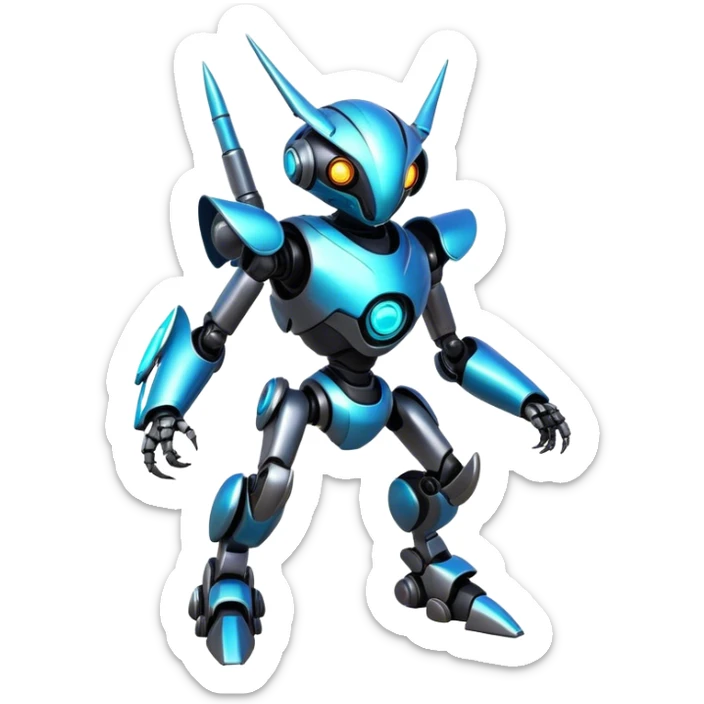 Shiny Epic Edgy Cool Colorful Vibrant Modern Futuristic Robot-Vernid-Protogen-creature-animal, full body  sticker