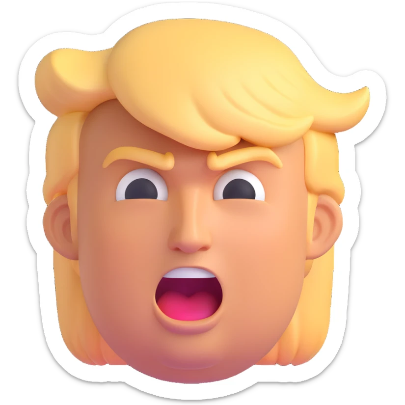 Donald Trump as a 3D emoji, exaggerated hair and facial expression sticker