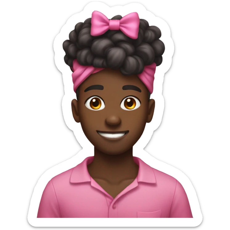 black boy with his tongue out with a pink bow on his hair  sticker