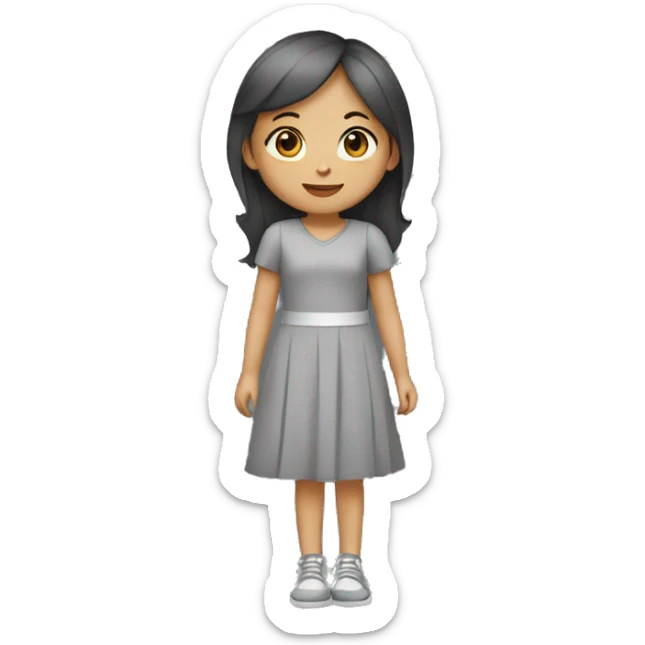 girl in a gray dress with road markings sticker