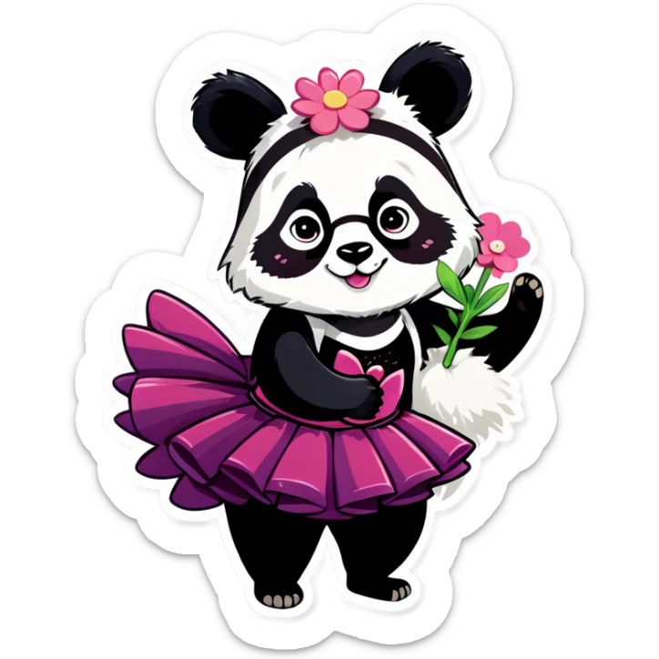  Cute female Panda wearing a tutu and glasses with a flower above 1 ear hugging a large male raccoon  sticker