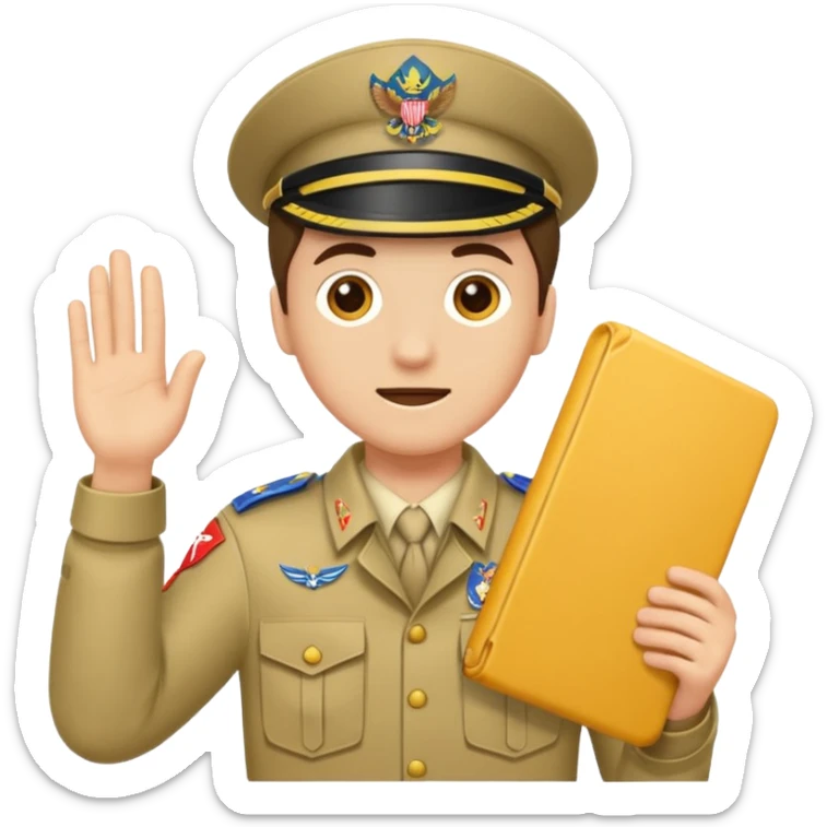 Maak een persoon in scoutsuniform. Maak zijn volledige lichaam en laat hem een afwegings gebaar maken met zijn handen sticker