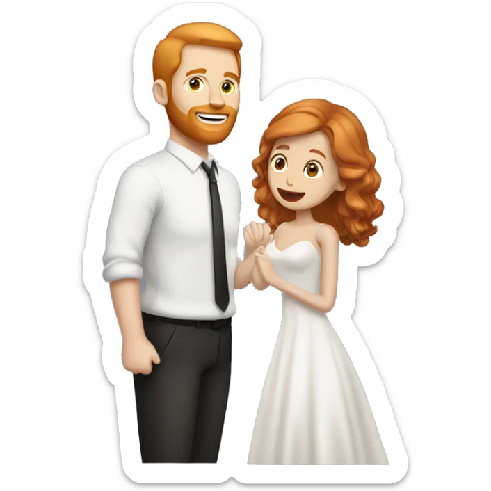 Wedding proposal white woman with ginger hair and white man with dark brown hair sticker