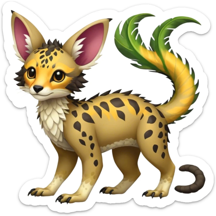 Feral Rare Fantasy vibrant tropical Vernid-Trico-species by LiLaiRa, random markings, tufted ears, full body sticker