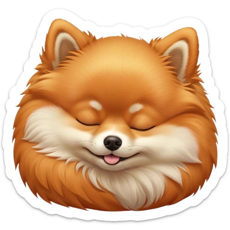 Meme-Worthy Cute Sleeping Orange Pomeranian Portrait Emoji, Head resting peacefully with a contented smile, showcasing a delightfully compact build and a luxuriously soft, fluffy orange Fur, eyes shut in a serene nap, Simplified yet hilariously adorable features, highly detailed, glowing with a soft, drowsy light, high shine, relaxed and utterly lovable, stylized with an air of playful laziness, bright and heartwarming, soft glowing outline, capturing the essence of a comically sleepy companion, so meme-worthy it feels like it could instantly become the next viral sensation of adorable slumber! sticker