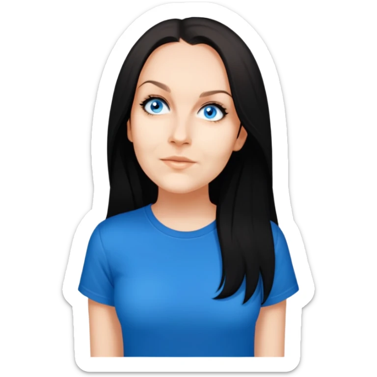 female, black tshirt, long black hair sticker