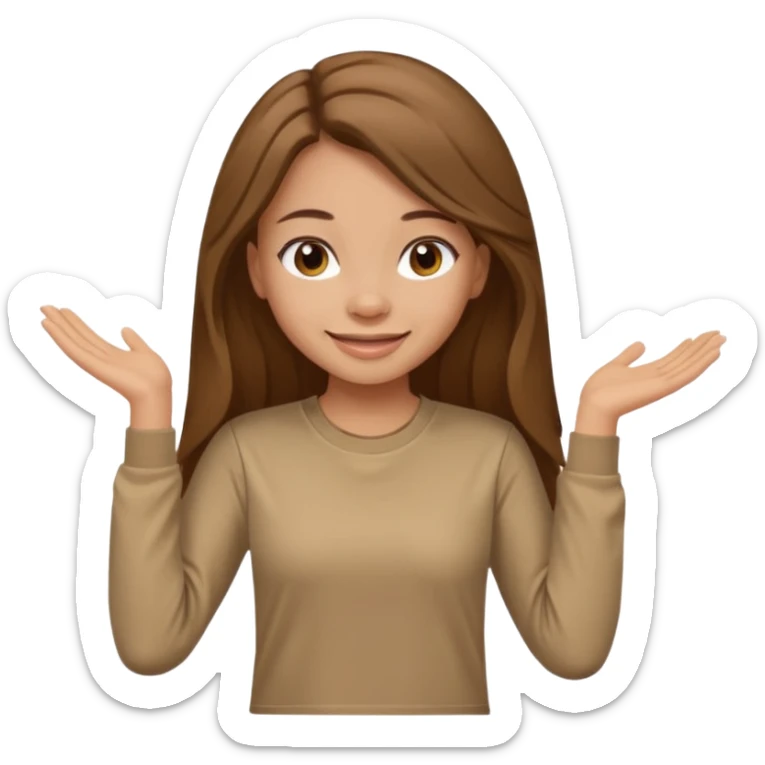 Make a girl wearing a light brown t-shirt with sleeves and long hair sticker