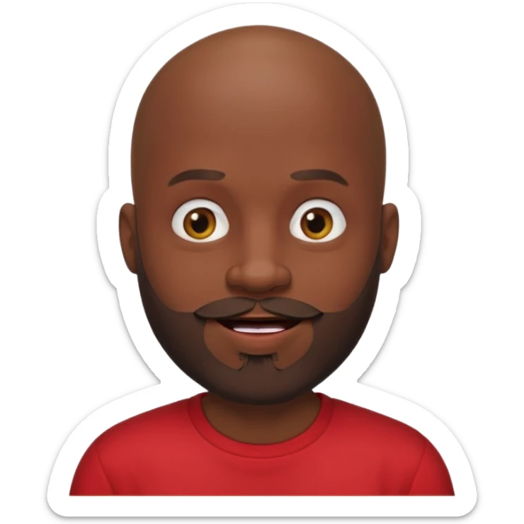"Cartoon-style bald man with dark skin, beard, red shirt & puckered lips in a playful, meme-like expression." sticker