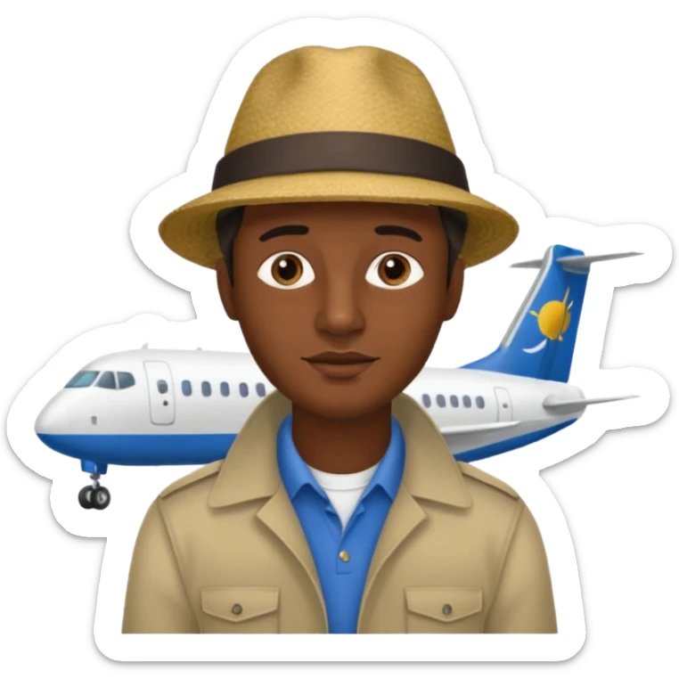 Visage homme créole réunionnais avec chapeau arrive avion sticker