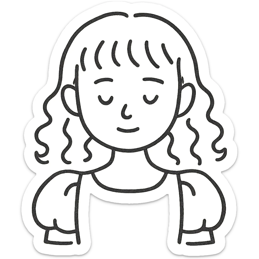 Blonde, pale girl with bangs and curly hair and a pastel pink puff sleeve dress sticker
