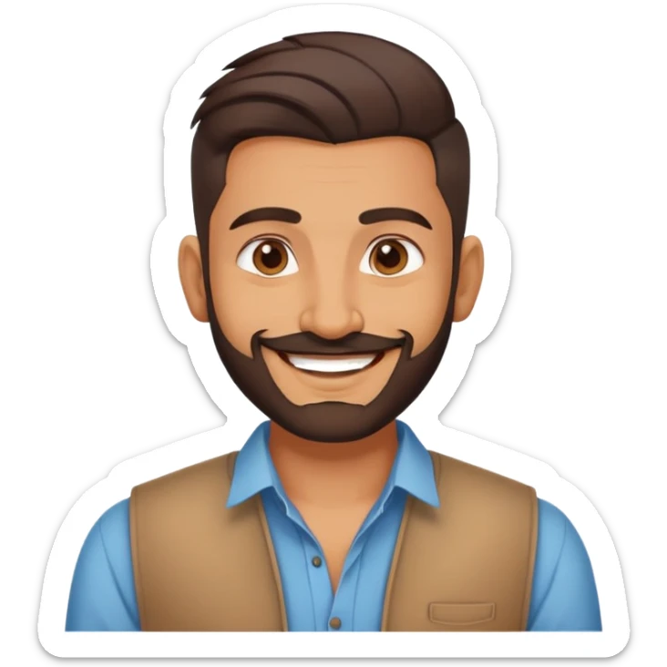 indian man with undercut hair style in casual dress with light facial hair, said face sticker