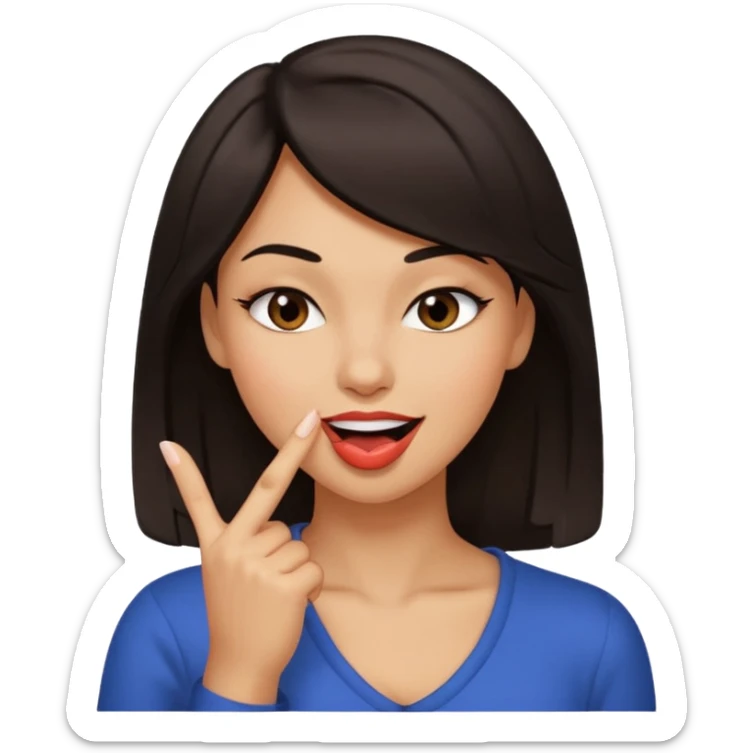 black slighty browin hair light brown skin woman, flirtatious gesture, biting her finger and winking emoji sticker