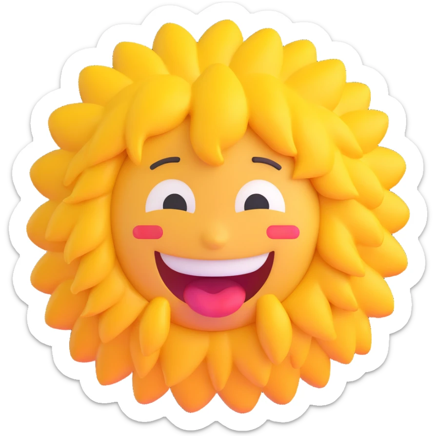 yellow round emoji with manic grin, wild hair, crying, cartoon style sticker