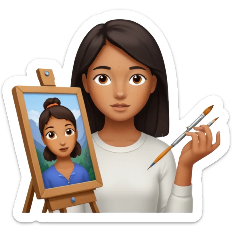 the white artist stands with his back to the painting, painting a portrait of girl sticker