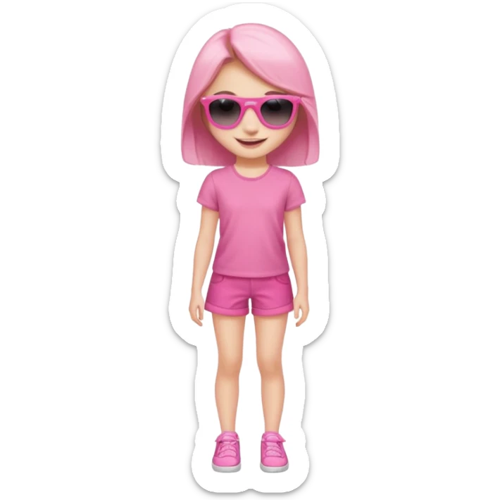 A beautiful asthethic cute girl with full body of clothes pink girly with cute sunglasses sticker