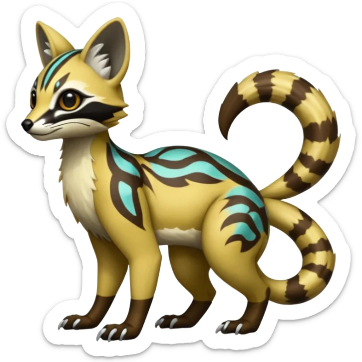 Rare realistic shiny warm-colored lush exotic cute edgy epic pretty futuristic beautiful handsome gorgeous aesthetic modern colorful vibrant cyber-Vernid-Protogen-Primagen-Wickerbeast-Genet-Trico-species-Fakemon-hybrid-creature by LiLaiRa, beautiful intricate markings, full body sticker