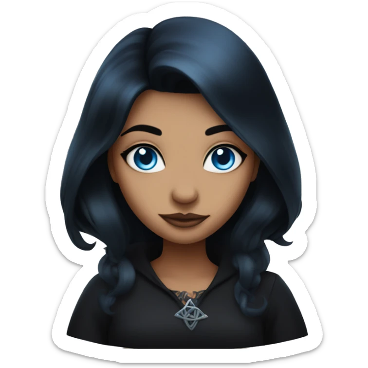 witch with black hair, blue eyes, facial tattoos sticker