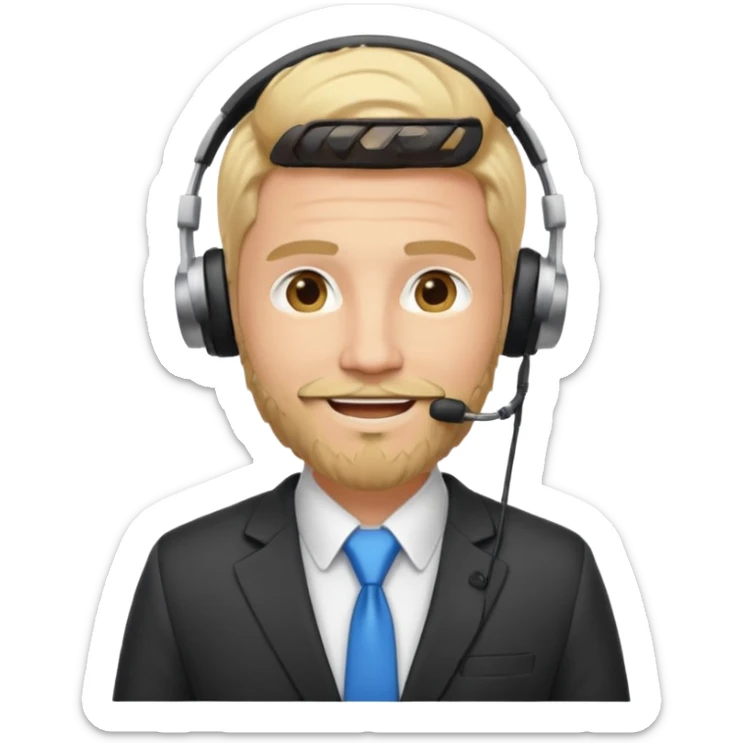 a sales agent with headphones and beard blonde hair smile sticker