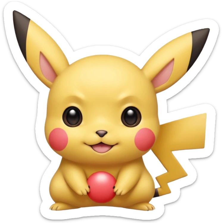 Chibi Cute Cartoon Big-eyed anime-styled Ash’s Pikachu (hairless) smiling sticker