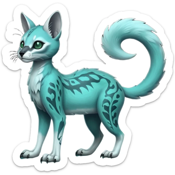 dark spooky foggy gloomy skeletal nightly skully zombie-like swampy ghostly greyish dull green-blue-turquoise spectral glorious divine exotic cute cool beautiful beautiful fantasy-caracal-civet-genet-sergal-vernid-Gryphon-Cacomistle-Trico-oncilla-animal-Fakémon-hybrid-creature (full body) sticker