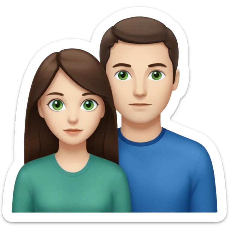 “A Polaroid-style photo of a couple with a heart of a white woman with long brunette hair and blue eyes, and a white man with short brunette hair and green eyes.” sticker