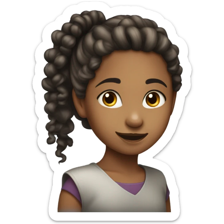 A 7 year old Arabian girl with a pony tail and curly hair. sticker