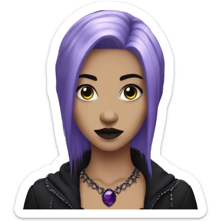 goth girl purple hair middle part dark jewelry  sticker