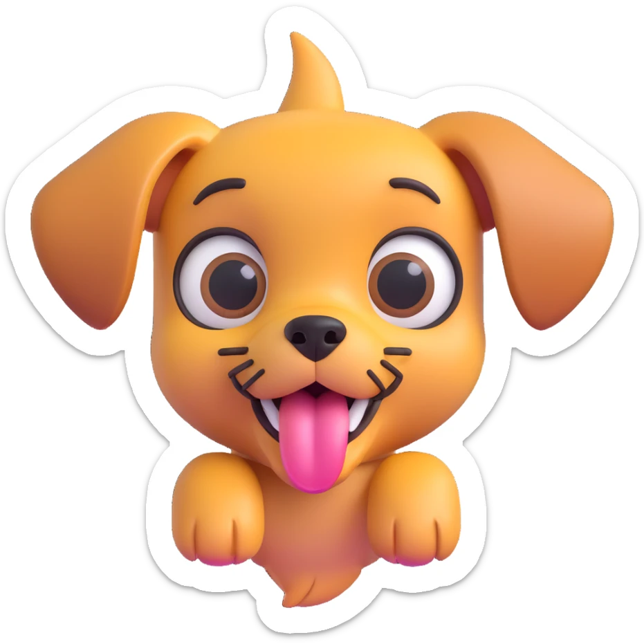 playful dog, shiny texture, tongue out, big eyes, 3D emoji style sticker