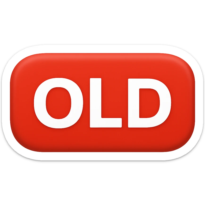 button with the word 'Old' in the style of the iOS emoji 'NEW' button, emoji style, red rounded rectangle background, white text sticker