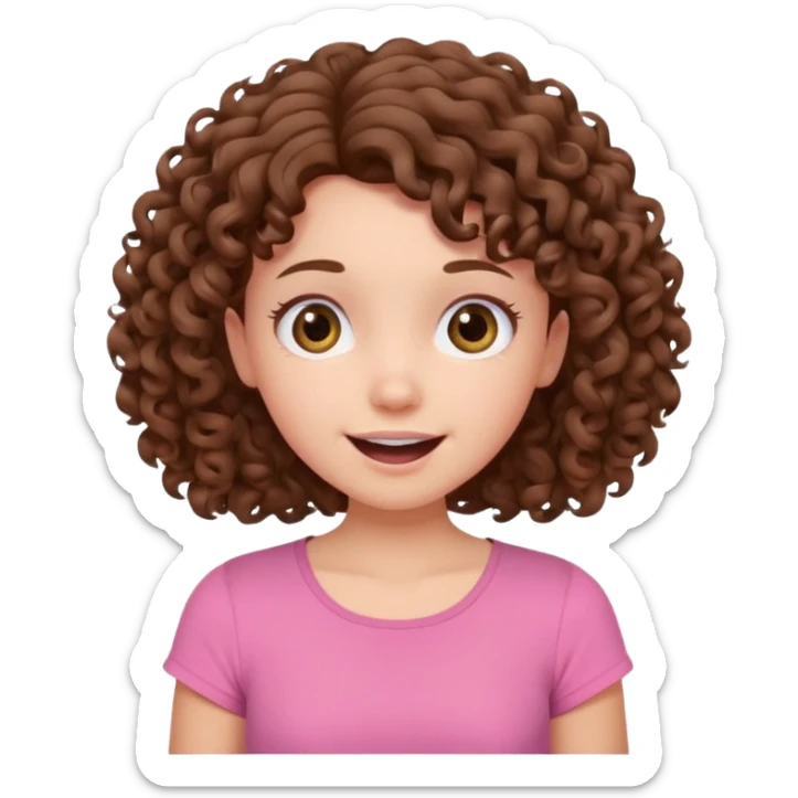 fun cute loud popular pretty girl modest curly brown hair pink top excited sticker