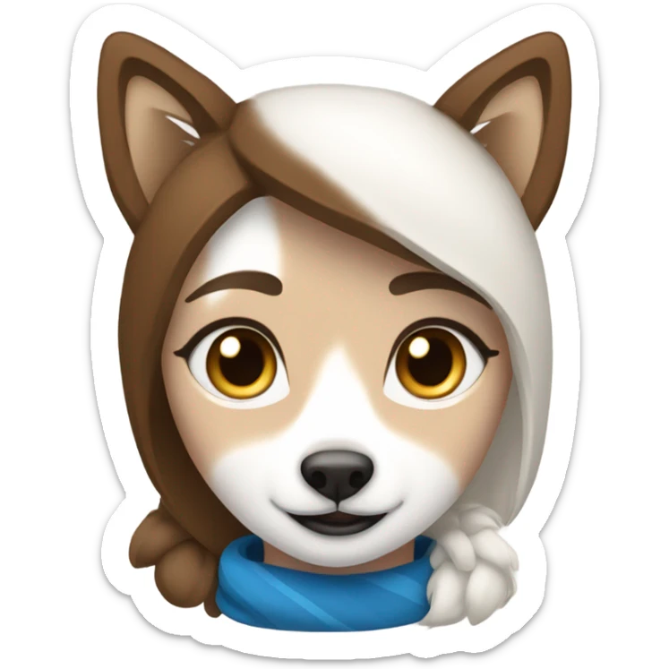 White Woman hair brown and bleus eyes and golden Husky  sticker